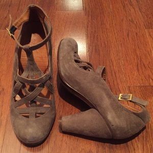 Chie Mihara Suede Criss-Cross T-Strap Heels